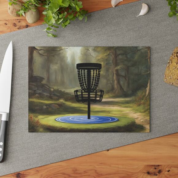Disc Golf Tranquility Glass Cutting Board Discgolfer Kitchen Cooking Gift - Picture 4 of 8
